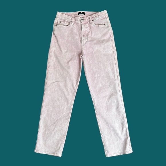 7 For All Mankind Women’s High Waist Cropped Straight Leg Jeans Pink Sz 29 - Picture 1 of 12